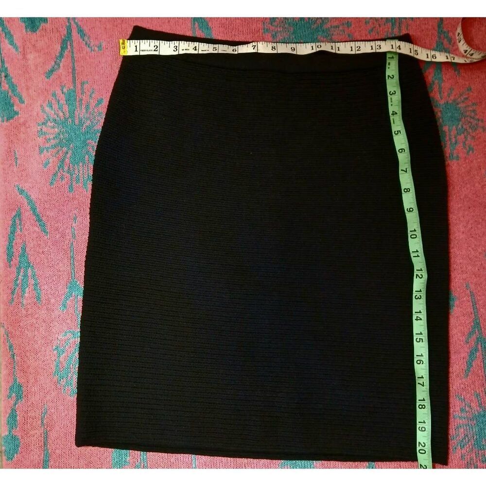 Eileen fisher womens large wool mini pencil skirt black ribbed stretch
